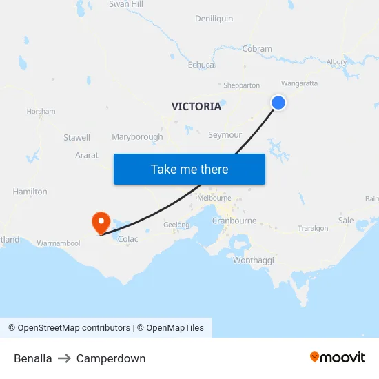 Benalla to Camperdown map