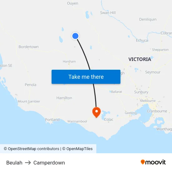 Beulah to Camperdown map