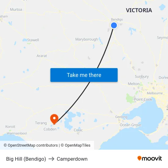 Big Hill (Bendigo) to Camperdown map