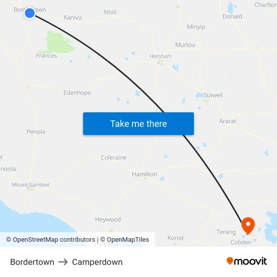 Bordertown to Camperdown map