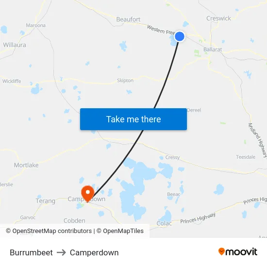 Burrumbeet to Camperdown map