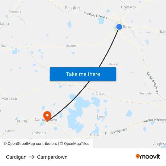 Cardigan to Camperdown map