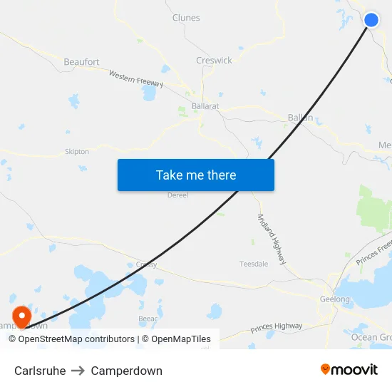Carlsruhe to Camperdown map