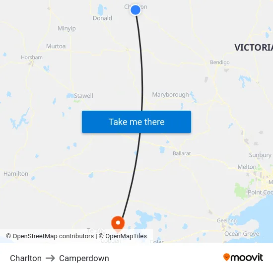 Charlton to Camperdown map