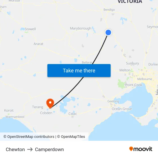 Chewton to Camperdown map