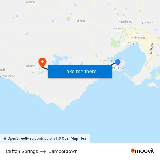 Clifton Springs to Camperdown map