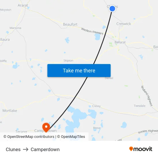 Clunes to Camperdown map