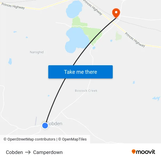 Cobden to Camperdown map