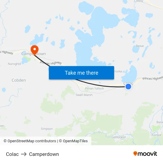 Colac to Camperdown map