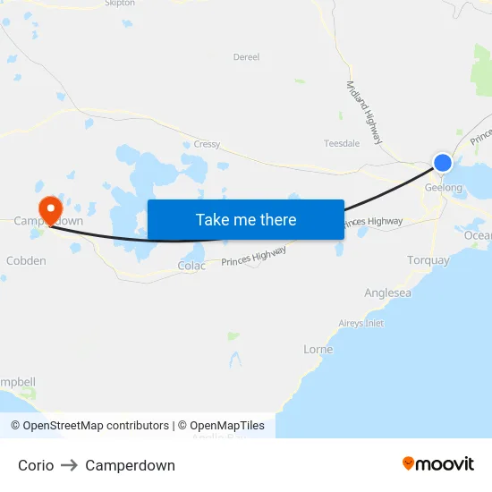 Corio to Camperdown map