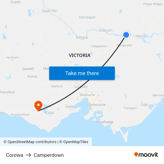 Corowa to Camperdown map