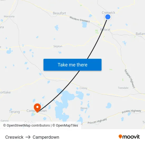 Creswick to Camperdown map
