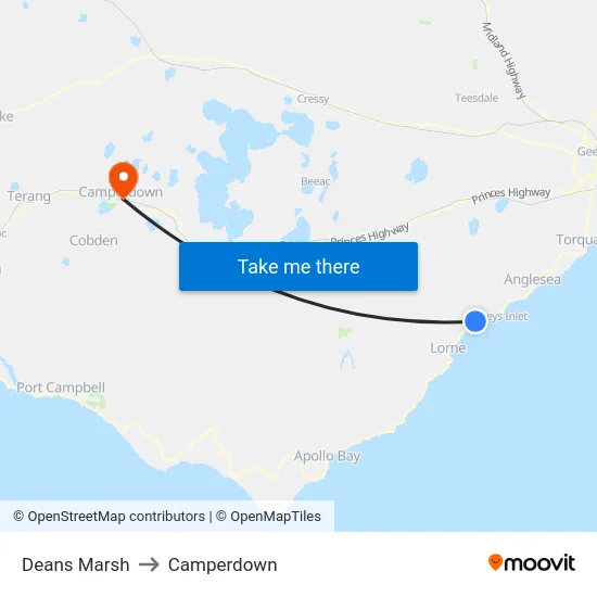 Deans Marsh to Camperdown map