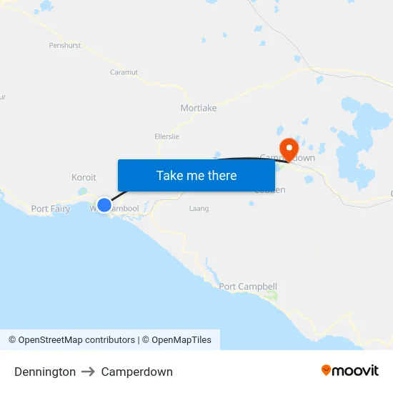 Dennington to Camperdown map