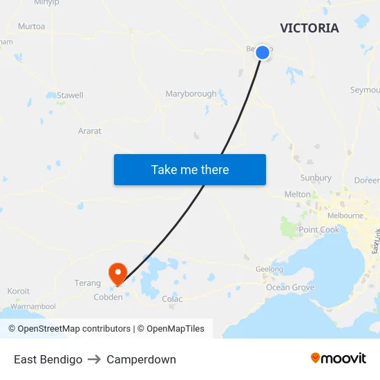 East Bendigo to Camperdown map