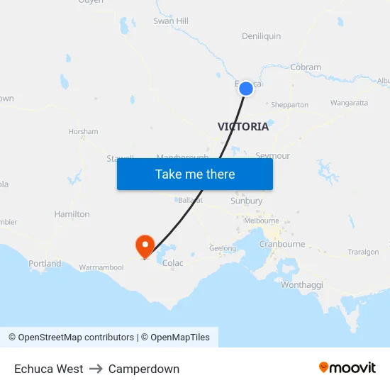 Echuca West to Camperdown map