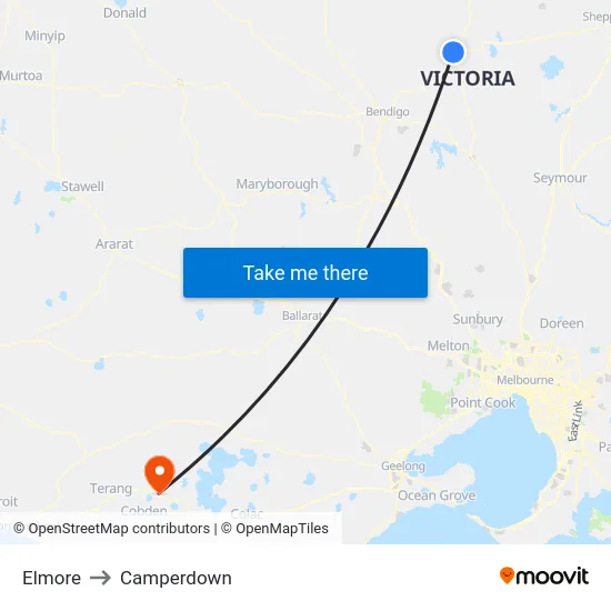 Elmore to Camperdown map