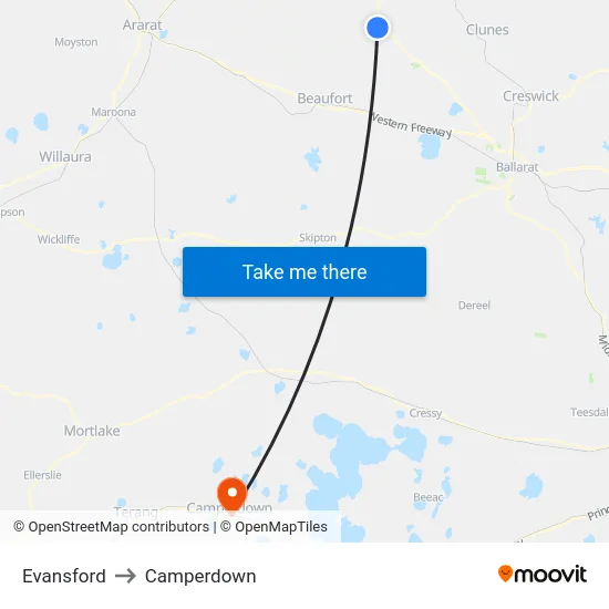 Evansford to Camperdown map
