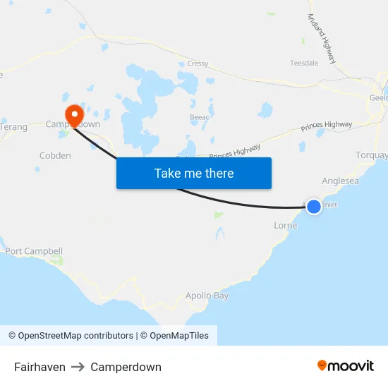 Fairhaven to Camperdown map