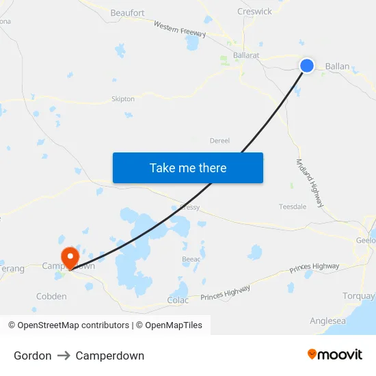 Gordon to Camperdown map
