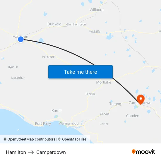 Hamilton to Camperdown map