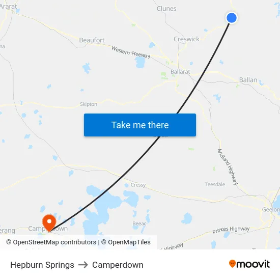 Hepburn Springs to Camperdown map