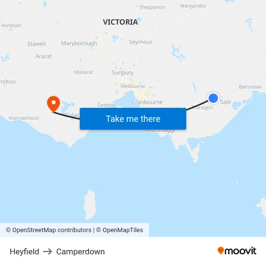 Heyfield to Camperdown map
