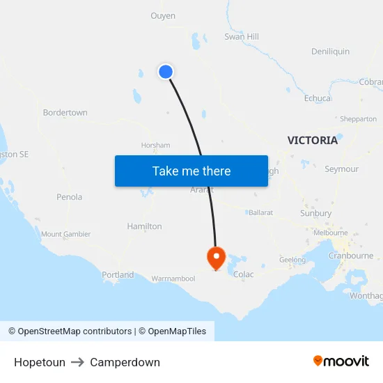 Hopetoun to Camperdown map