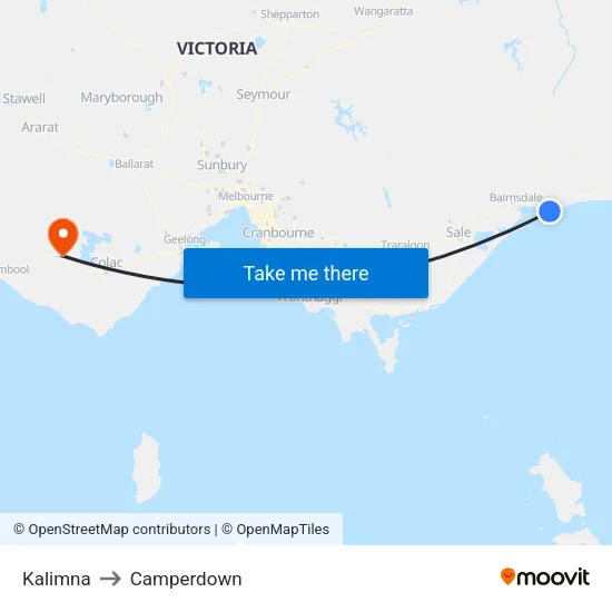 Kalimna to Camperdown map