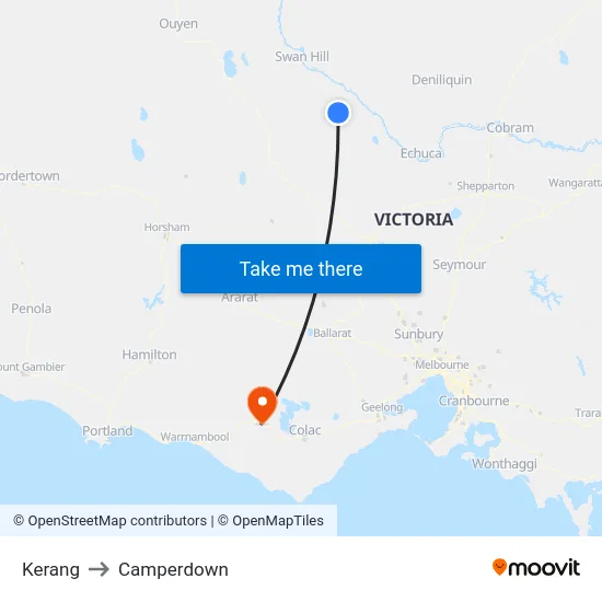 Kerang to Camperdown map