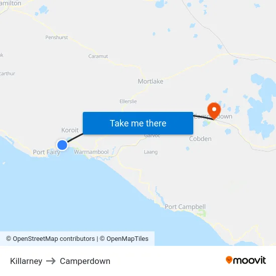 Killarney to Camperdown map
