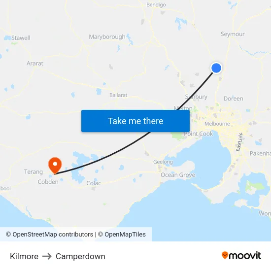 Kilmore to Camperdown map