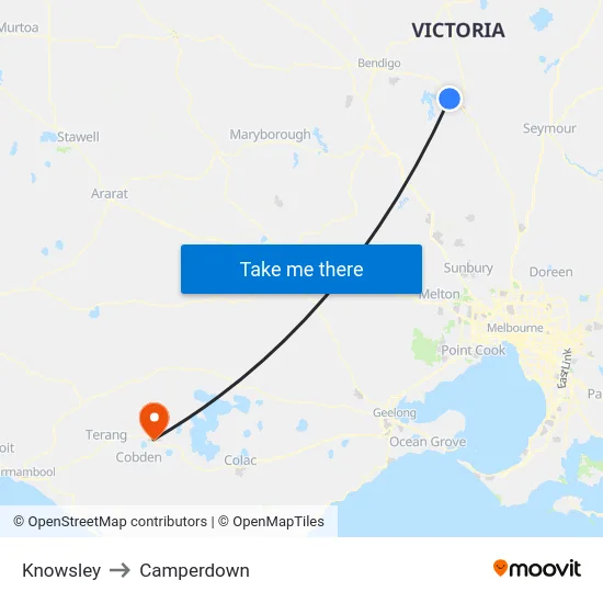 Knowsley to Camperdown map
