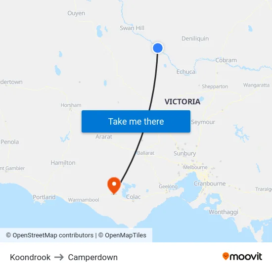 Koondrook to Camperdown map