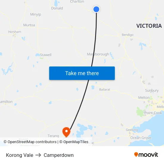Korong Vale to Camperdown map