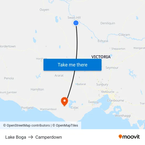 Lake Boga to Camperdown map