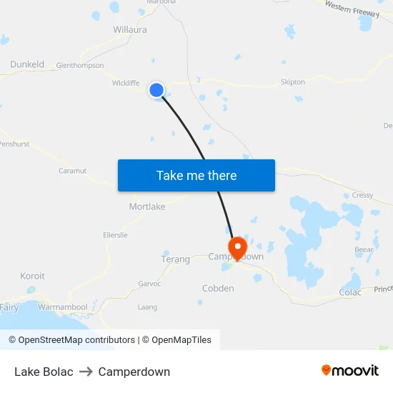 Lake Bolac to Camperdown map