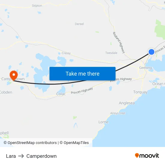 Lara to Camperdown map
