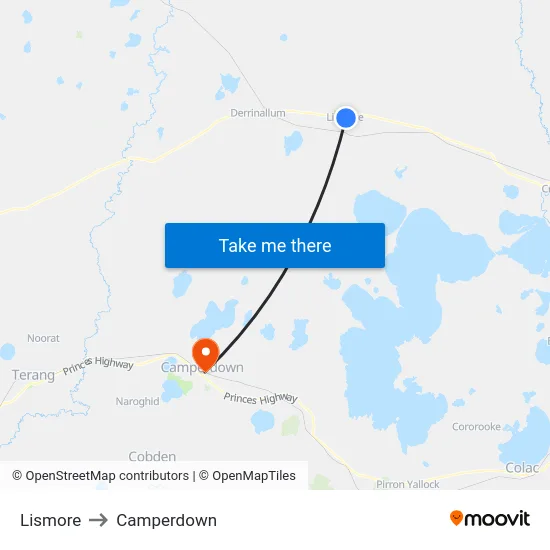 Lismore to Camperdown map