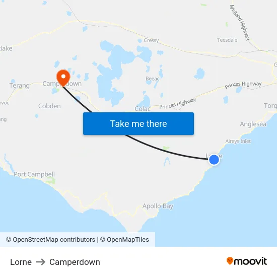 Lorne to Camperdown map
