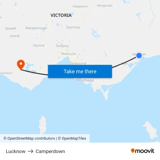 Lucknow to Camperdown map
