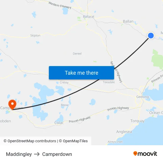 Maddingley to Camperdown map