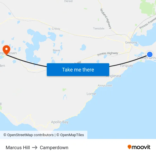 Marcus Hill to Camperdown map