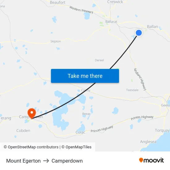 Mount Egerton to Camperdown map