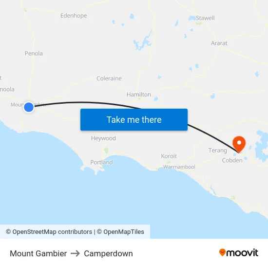 Mount Gambier to Camperdown map