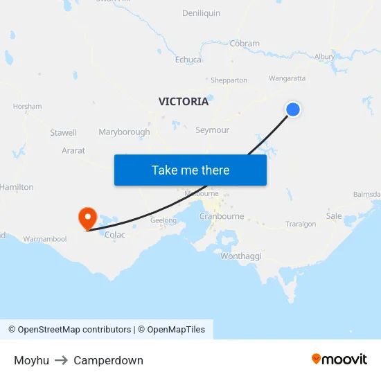 Moyhu to Camperdown map