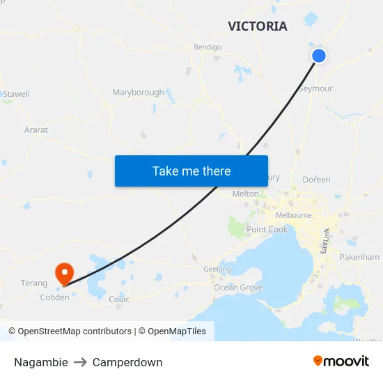Nagambie to Camperdown map
