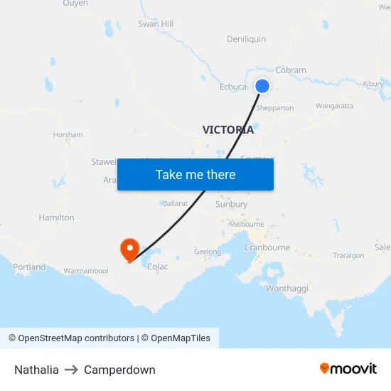 Nathalia to Camperdown map