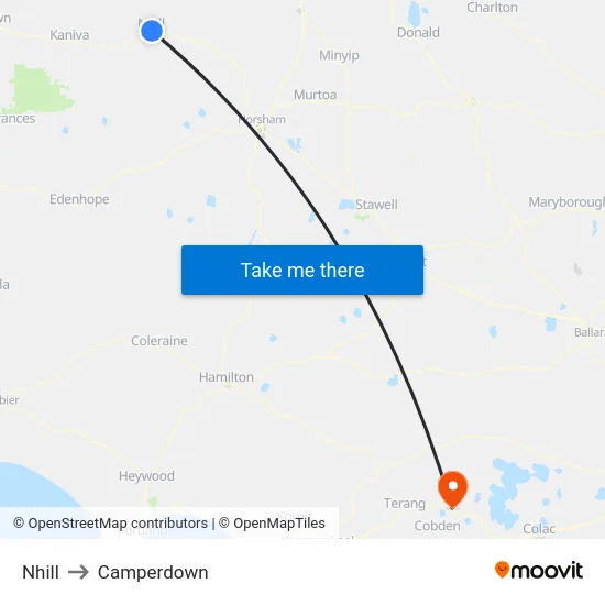 Nhill to Camperdown map