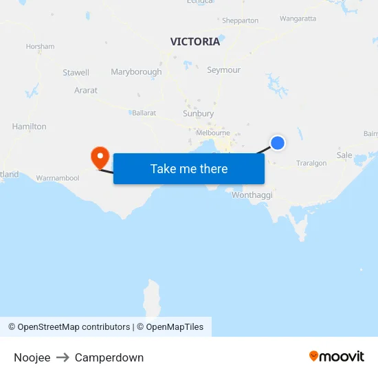 Noojee to Camperdown map
